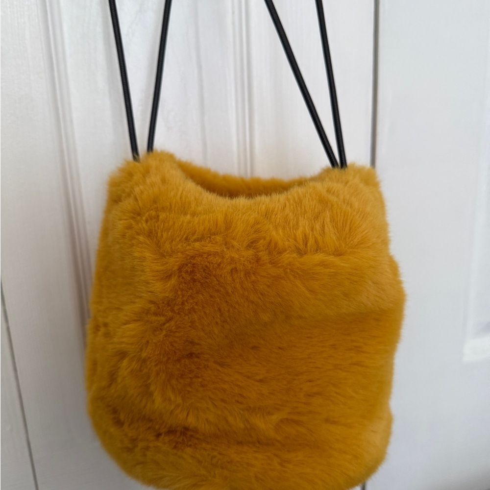 Faux Fur Bucket Bag - Mustard Yellow